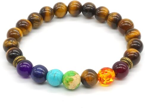 7 شقرا شفاء سوار الأحجار الكريمة نمور العين كومبو العلاج اليوغا سوار 8 مللي متر حجر حبة تمتد سوار in Kuwait