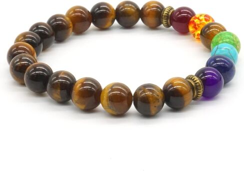 7 شقرا شفاء سوار الأحجار الكريمة نمور العين كومبو العلاج اليوغا سوار 8 مللي متر حجر حبة تمتد سوار in Kuwait