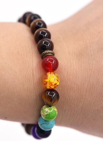 7 شقرا شفاء سوار الأحجار الكريمة نمور العين كومبو العلاج اليوغا سوار 8 مللي متر حجر حبة تمتد سوار in Kuwait