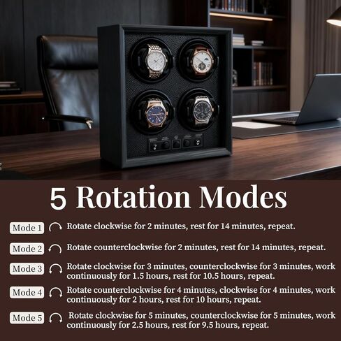 Mcbazel Watch Winder for 4 Automatic Watches, 5 Rotation Modes Watch Box Case with Super Quiet Motor, Ideal Gift for Men, Beloved, Women, Father - Ebony Pattern in Saudi Arabia