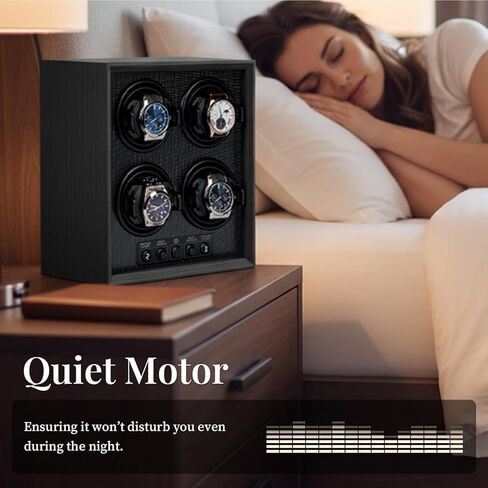 Mcbazel Watch Winder for 4 Automatic Watches, 5 Rotation Modes Watch Box Case with Super Quiet Motor, Ideal Gift for Men, Beloved, Women, Father - Ebony Pattern in Saudi Arabia