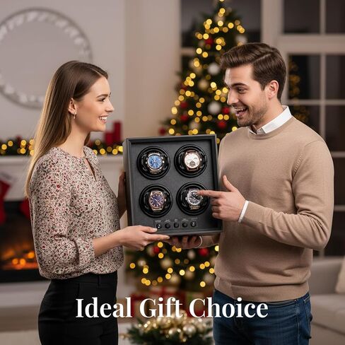 Mcbazel Watch Winder for 4 Automatic Watches, 5 Rotation Modes Watch Box Case with Super Quiet Motor, Ideal Gift for Men, Beloved, Women, Father - Ebony Pattern in Saudi Arabia