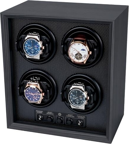 Mcbazel Watch Winder for 4 Automatic Watches, 5 Rotation Modes Watch Box Case with Super Quiet Motor, Ideal Gift for Men, Beloved, Women, Father - Ebony Pattern in Saudi Arabia