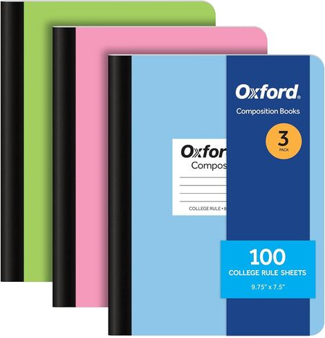 Oxford Composition Notebooks, 9-3/4 x 7-1/2 Inch School Journals, College Ruled Paper, Pastel Color Covers, 100 Sheets per Book, 3 Pack (1002520) in Saudi Arabia