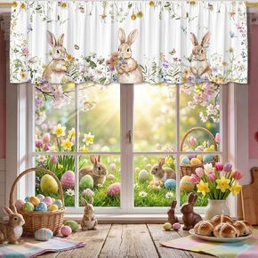 ستارة أرنب عيد الفصح للنوافذ، بيض عيد الفصح زهور ديكور المطبخ ستارة قضيب الستارة جيب كلاسيكي ديكورات المزرعة الريفية مقاس 18 × 54 بوصة معالجة النوافذ لغرفة المعيشة في الحمام in Kuwait