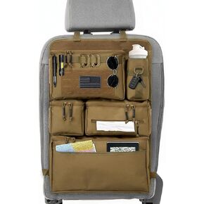 منظم ظهر المقعد التكتيكي - منظم لوحة MOLLE عالي التحمل مع جيوب متعددة ولوحة حلقة خطافية لمعدات EDC، أساسيات رحلة الطريق، مناسب عالمي لسيارة الدفع الرباعي شاحنة جيب فورد (أسود) in Kuwait