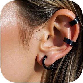 Cuff Earrings For Men Fake Hoop Earrings Clip On Gold Hoop Earring Men Fake Piercings Black Earring Sets in Kuwait