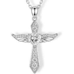 Lovans 925 قلادة صليب من الفضة الاسترليني للنساء، قلادة متقاطعة بأجنحة الملاك الأنيقة مطلية بالذهب عيار 14 قيراط مع سلسلة 18 بوصة/22 بوصة + 2 بوصة in Kuwait