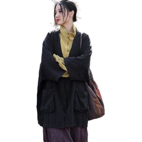 Women's Ramie Loose Fit Windbreaker Cardigan Kimono Sleeve with Pockets Coat Casual Oversized Outerwear in Saudi Arabia