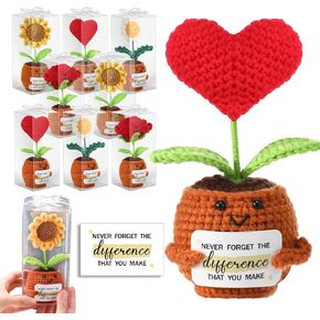 8 Pcs Crochet Sunflowers Bulk Heart Rose Employee Appreciation Gift with 8 Gift Box Positive Handmade Crochet with Card Emotional Encouragement Plant Gifts for Christmas Teacher Staff Women in Kuwait