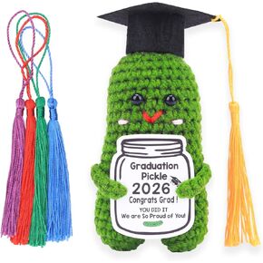 2026 Graduation Gift Emotional Support,Handmade Pickle Doll with Doctoral Hat,Cute Knitted Cucumber Doll with Comes Tassels in 5 in Saudi Arabia