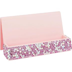 Business Card Holder with Sparkle Rhinestone – Chic Crystal Desktop Card Display Stand and Organizer for Office and Home, White in Kuwait