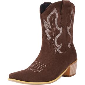 Cozivwaiy الكلاسيكية كاوبوي الجوارب المطرزة النساء أشار تو حذاء من الجلد أحذية البلاد الغربية سحب على كتلة كعب الجوارب in Kuwait