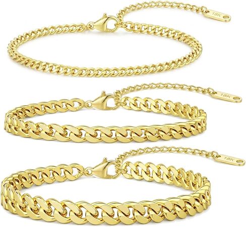 3 PCS Gold Ankle Bracelets for Women 14k Gold Stainless Steel Anklets for Women Waterproof Cuban Link Anklets Layered Plus Size Ankle Bracelet Gold Jewelry Set Women Gift in Kuwait