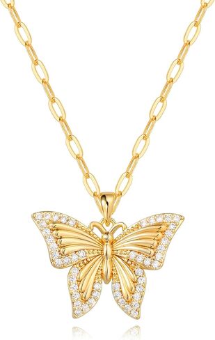 Dainty Gold Necklace for Women Butterfly Stars Snake Pendant Necklaces with Cubic Zirconia, 14K Gold Plated Delicate Jewelry in Saudi Arabia