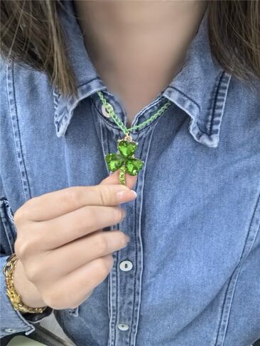 Dtja Big Crystal Clover Leaf Pendant Necklace for Women Luck Shamrock 4-Leaf Flower Adjustable Chain Necklaces Fashion St.Patrick's Day Dress Accessories Holiday Jewelry 19 inch in Saudi Arabia