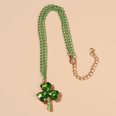Dtja Big Crystal Clover Leaf Pendant Necklace for Women Luck Shamrock 4-Leaf Flower Adjustable Chain Necklaces Fashion St.Patrick's Day Dress Accessories Holiday Jewelry 19 inch in Saudi Arabia