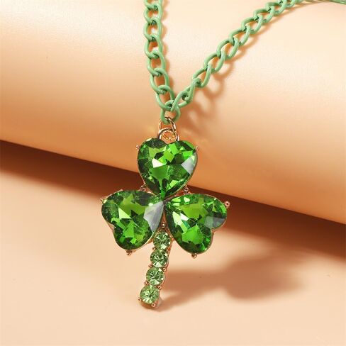 Dtja Big Crystal Clover Leaf Pendant Necklace for Women Luck Shamrock 4-Leaf Flower Adjustable Chain Necklaces Fashion St.Patrick's Day Dress Accessories Holiday Jewelry 19 inch in Saudi Arabia