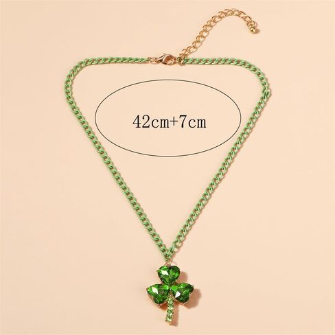Dtja Big Crystal Clover Leaf Pendant Necklace for Women Luck Shamrock 4-Leaf Flower Adjustable Chain Necklaces Fashion St.Patrick's Day Dress Accessories Holiday Jewelry 19 inch in Saudi Arabia