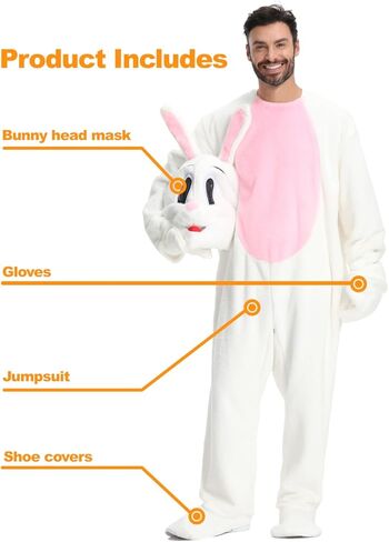 Seasons Adult Easter Bunny Deluxe Costume, Full Body Suit Holiday Dress Up in Saudi Arabia