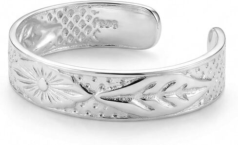925 Sterling Silver Ethnic Design Flower and Leaf Toe Ring/Knuckle Ring - Small Adjustable Band Open Ring | Handmade by MiYa Jewelry creations in Kuwait