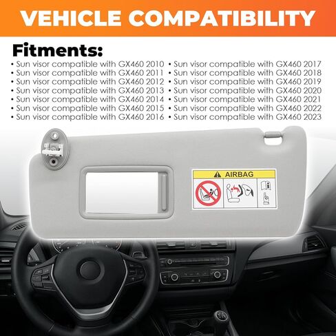 Gray Sun Visor Left Driver Side Compatible with GX460 2010-2023 74320-60D22-A0 Sunshade Front Left Side W/Mirror in Saudi Arabia
