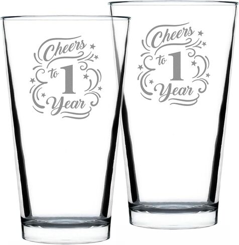 Cheers to 1 Year - كأس نصف لتر للبيرة - هدايا للنساء والرجال - ديكور حفلة الذكرى السنوية الأولى - أكواب 16 أونصة in Saudi Arabia