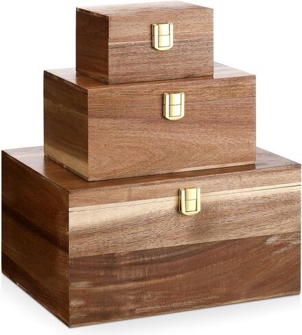 Novabright 3 Pack Wooden Keepsake Box, 3 Size Handmade Decorative Treasure Chest Box, Gift Ideas for Men & Women Jewelry Rings Storage in Saudi Arabia