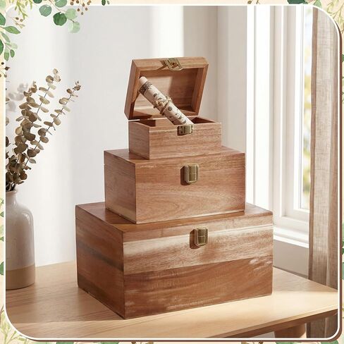 Novabright 3 Pack Wooden Keepsake Box, 3 Size Handmade Decorative Treasure Chest Box, Gift Ideas for Men & Women Jewelry Rings Storage in Saudi Arabia