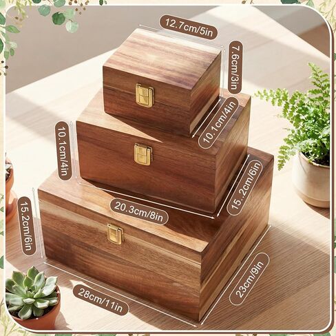 Novabright 3 Pack Wooden Keepsake Box, 3 Size Handmade Decorative Treasure Chest Box, Gift Ideas for Men & Women Jewelry Rings Storage in Saudi Arabia