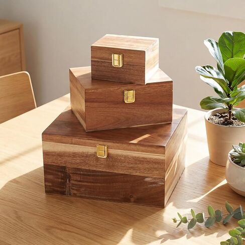 Novabright 3 Pack Wooden Keepsake Box, 3 Size Handmade Decorative Treasure Chest Box, Gift Ideas for Men & Women Jewelry Rings Storage in Saudi Arabia