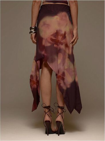 MakeMeChic Women's Floral Midi Skirt Mesh Asymmetrical Low Rise Bodycon Summer Long Skirts Trendy in Saudi Arabia