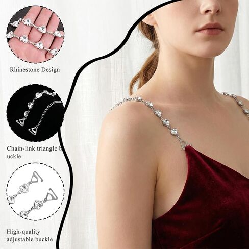 1Pair Rhinestone Bra Straps, Adjustable Heart Crystal Bra Shoulder ChainMetal Non-Slip Lingerie Straps Bridal Wedding Dress Bras Shoulder Chain Replacement for Women Dress Accessories Jewelry in Saudi Arabia