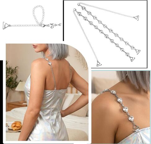 1Pair Rhinestone Bra Straps, Adjustable Heart Crystal Bra Shoulder ChainMetal Non-Slip Lingerie Straps Bridal Wedding Dress Bras Shoulder Chain Replacement for Women Dress Accessories Jewelry in Saudi Arabia