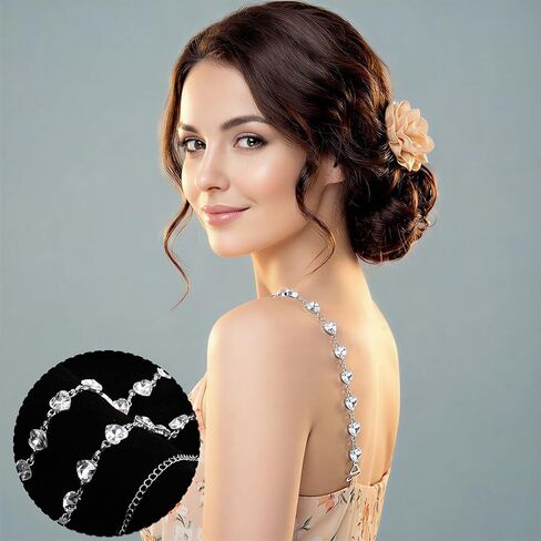 1Pair Rhinestone Bra Straps, Adjustable Heart Crystal Bra Shoulder ChainMetal Non-Slip Lingerie Straps Bridal Wedding Dress Bras Shoulder Chain Replacement for Women Dress Accessories Jewelry in Saudi Arabia