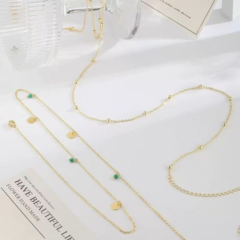 Dainty Layered Waist Chain, Gold Plated Belly Chain with Beads and Disc Charms, Double Strand Body Jewelry in Saudi Arabia