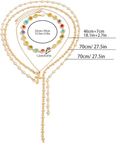 4Pcs Gold Rhinestone Pearl Choker Necklace Long Crystal Clavicle Chain Necklace Layered Gothic Cross Pendant Tassel Body Chain Jewelry for Women in Saudi Arabia