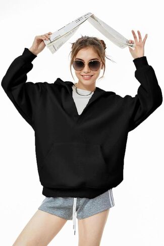 2026NEW Cotton Loose Drop Shoulder Pullover Hoodies for Women Streetwear Hooded Fleece Kangaroo Pocket Sweatshirt Top in Saudi Arabia