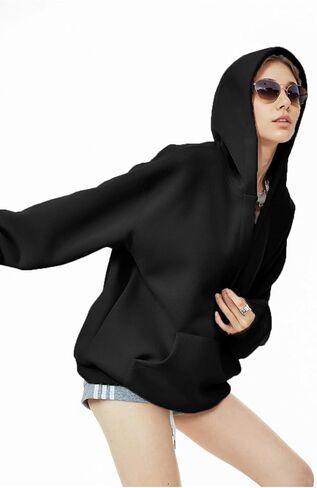 2026NEW Cotton Loose Drop Shoulder Pullover Hoodies for Women Streetwear Hooded Fleece Kangaroo Pocket Sweatshirt Top in Saudi Arabia