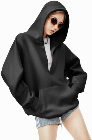 2026NEW Cotton Loose Drop Shoulder Pullover Hoodies for Women Streetwear Hooded Fleece Kangaroo Pocket Sweatshirt Top in Saudi Arabia