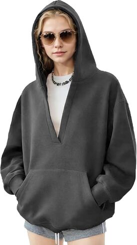 2026NEW Cotton Loose Drop Shoulder Pullover Hoodies for Women Streetwear Hooded Fleece Kangaroo Pocket Sweatshirt Top in Saudi Arabia