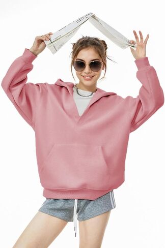 2026NEW Cotton Loose Drop Shoulder Pullover Hoodies for Women Streetwear Hooded Fleece Kangaroo Pocket Sweatshirt Top in Saudi Arabia