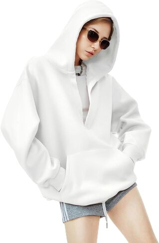 2026NEW Cotton Loose Drop Shoulder Pullover Hoodies for Women Streetwear Hooded Fleece Kangaroo Pocket Sweatshirt Top in Saudi Arabia