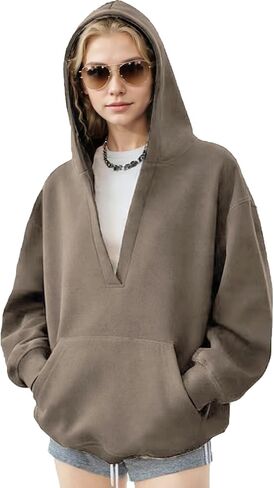 2026NEW Cotton Loose Drop Shoulder Pullover Hoodies for Women Streetwear Hooded Fleece Kangaroo Pocket Sweatshirt Top in Saudi Arabia