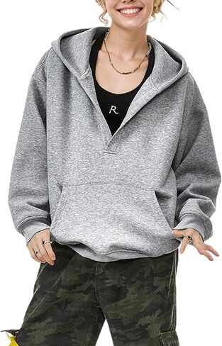 2026NEW Cotton Loose Drop Shoulder Pullover Hoodies for Women Streetwear Hooded Fleece Kangaroo Pocket Sweatshirt Top in Saudi Arabia