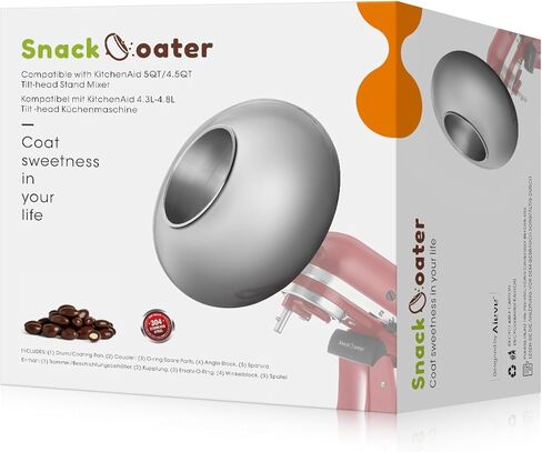 Aieve Snack Coater متوافق مع خلاط حامل رأس مائل كيتشن إيد سلسلة فئة 4.5 لتر وسلسلة الحرفيين 5 لتر لصنع اللوز المغطى بالشوكولاتة سعة 160 أونصة/4.73 لتر (نسخة مطورة) in Kuwait