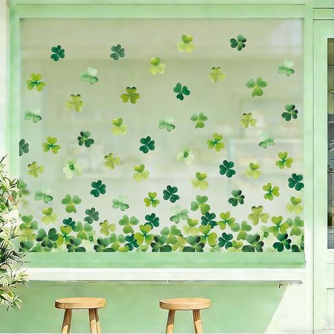 AnyDesign 4 Sheets St. Patrick's Day Window Cling Sticker Green Shamrock Clover Reusable Window Decals for Irish Holiday Party Supplies Home Glass Decor in Saudi Arabia