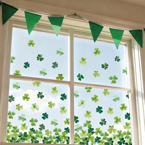 AnyDesign 4 Sheets St. Patrick's Day Window Cling Sticker Green Shamrock Clover Reusable Window Decals for Irish Holiday Party Supplies Home Glass Decor in Saudi Arabia