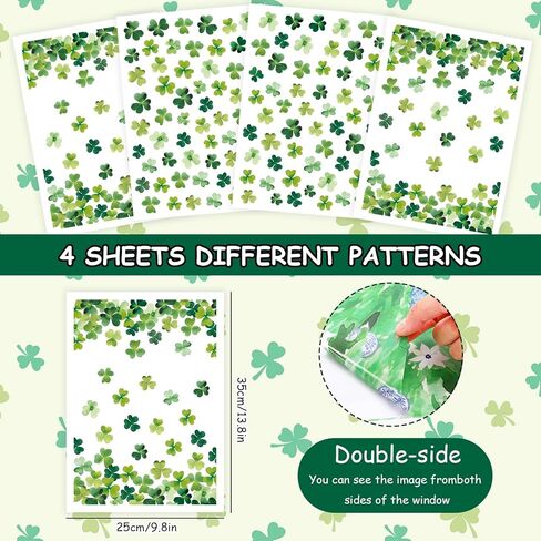 AnyDesign 4 Sheets St. Patrick's Day Window Cling Sticker Green Shamrock Clover Reusable Window Decals for Irish Holiday Party Supplies Home Glass Decor in Saudi Arabia
