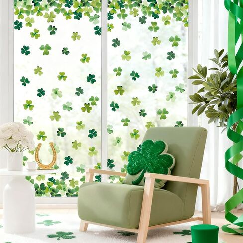 AnyDesign 4 Sheets St. Patrick's Day Window Cling Sticker Green Shamrock Clover Reusable Window Decals for Irish Holiday Party Supplies Home Glass Decor in Saudi Arabia